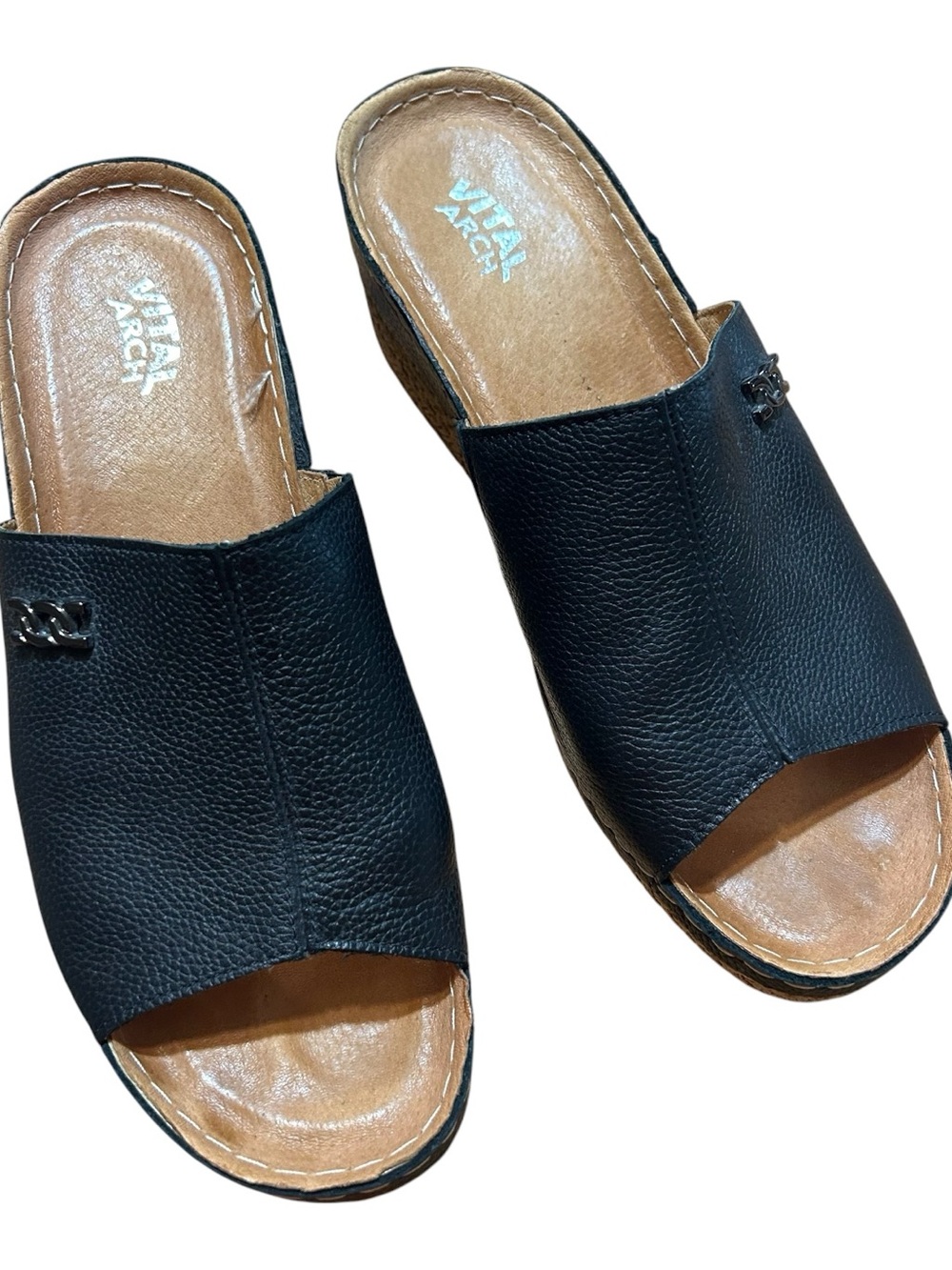 Vital Arch Black Leather Slip-On Sandals Mules Made In Poland Sz 39 EU/8-8.5 US